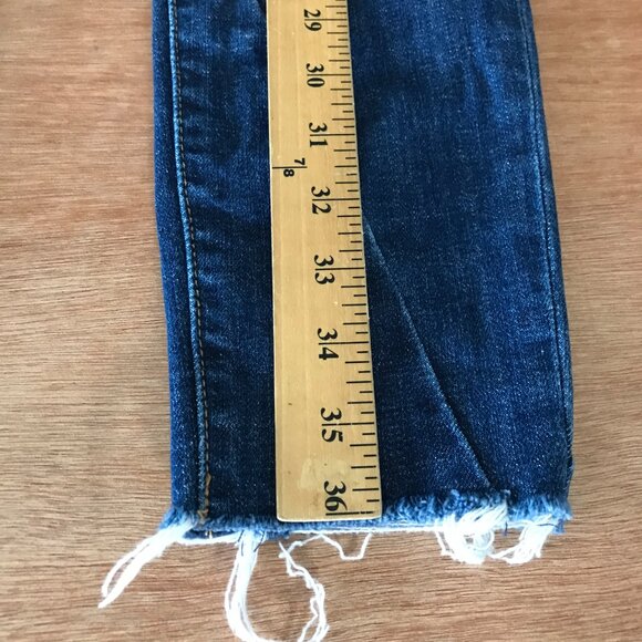 7 For All Mankind High Waist Ankle Skinny Jeans Women 25 Blue Mid Rise Raw Hem - Picture 7 of 14